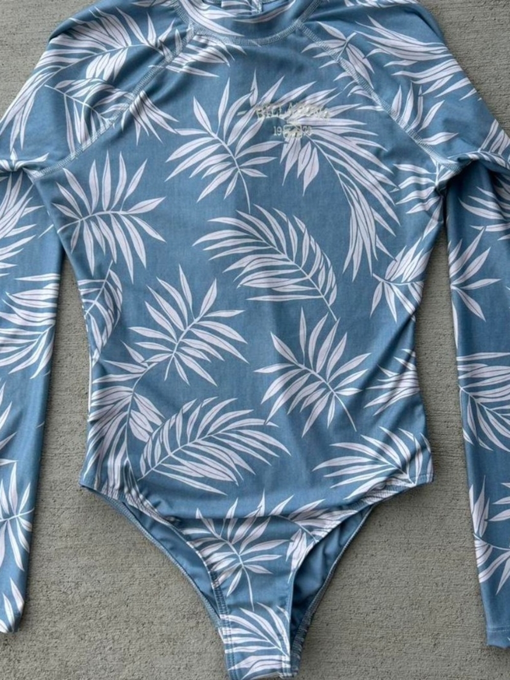 Billabong Blue and White Palm-Print Long-Sleeve One-Piece